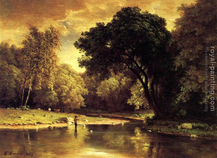 George Inness : Fisherman in a Stream